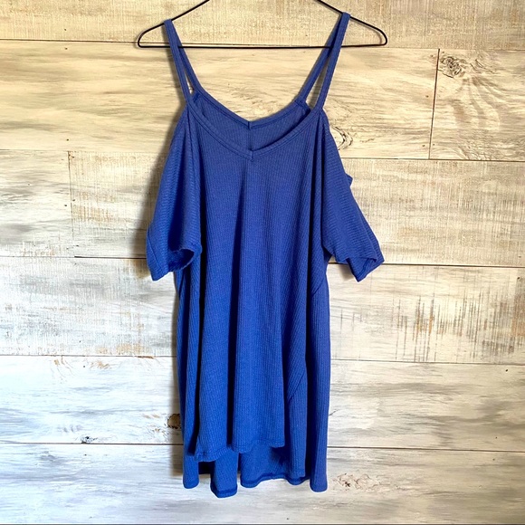 Royal Blue Cold Shoulder Top - Picture 2 of 8